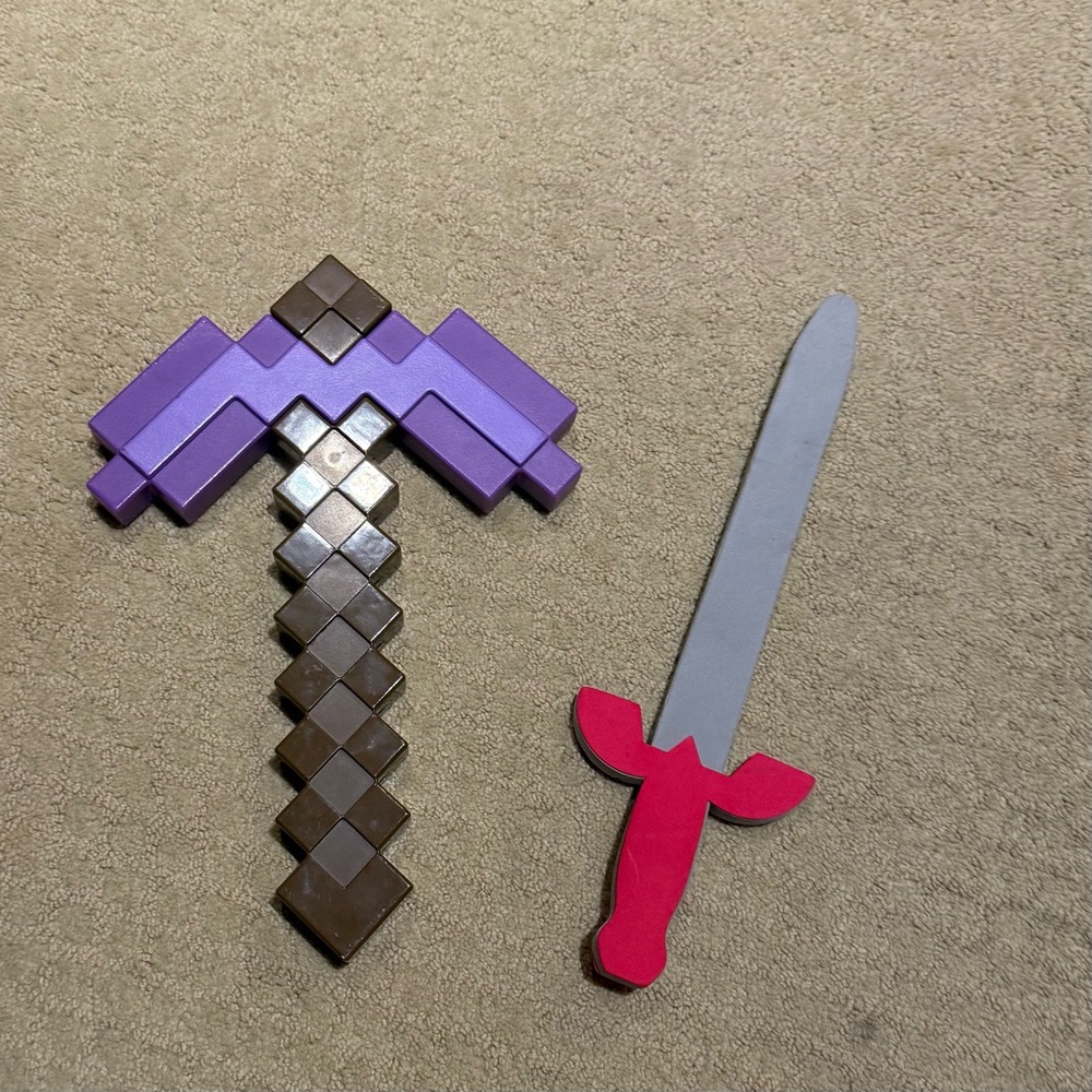 Minecraft pickaxe and foam sword